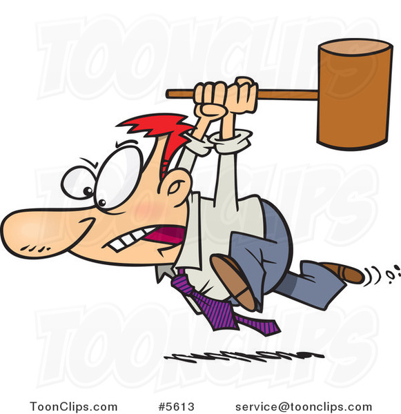 Cartoon Business Man Running with a Hammer #5613 by Ron Leishman