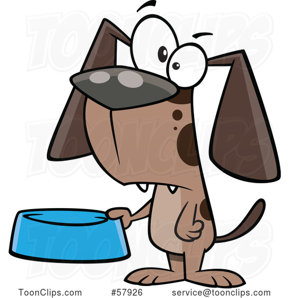 Begging Cartoon Dog Holding a Food Bowl