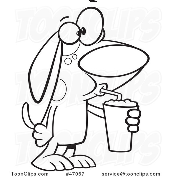 Black and White Cartoon Dog Drinking a Latte