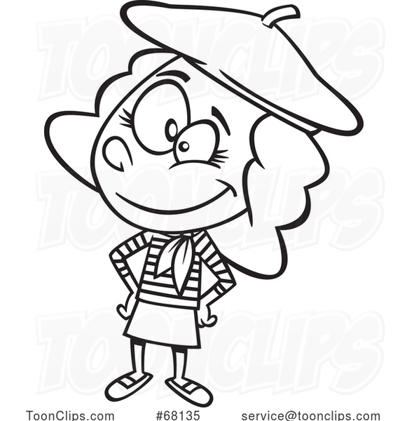 Black and White Cartoon French Girl
