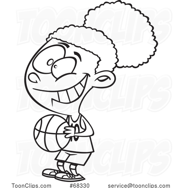 Black and White Cartoon Girl Basketball Player