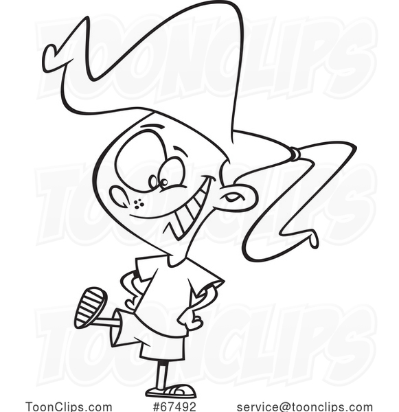Black and White Cartoon Girl Showing Her Shoe