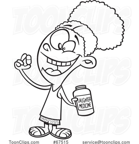 Black and White Cartoon Girl Taking Laughter Medicine