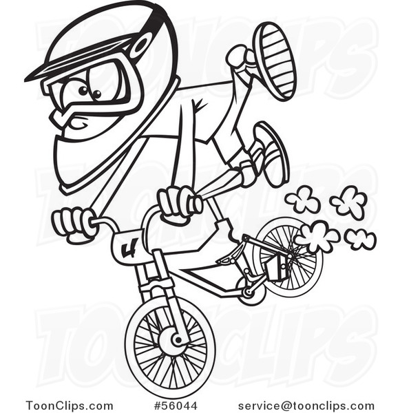 Black and White Cartoon Little Boy Catching Air on a Bmx Bike