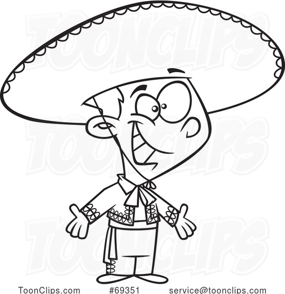 Black and White Cartoon Mexican Boy