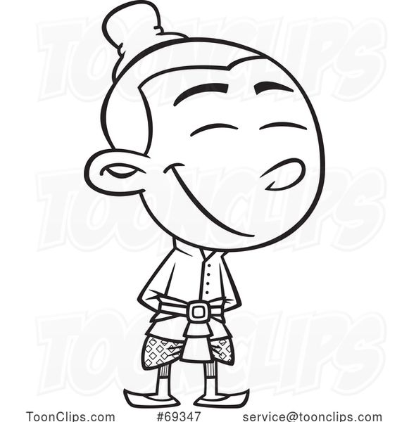 Black and White Cartoon Thai Boy