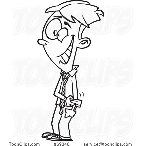 Black and White Cartoon Young Business Man Rolling up His Sleeves