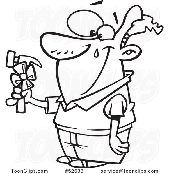 Black and White Line Art of a Cartoon of a | | Royalty Free Vector Clipart