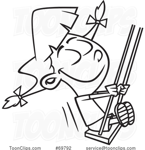Black and White Outline Cartoon Girl Swinging