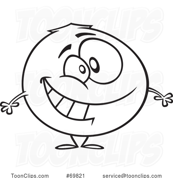 Black and White Outline Cartoon Happy Blueberry