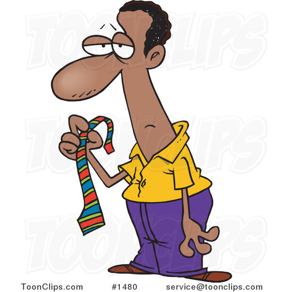 Black Cartoon Business Man Holding A Striped Tie 1480 By Ron Leishman