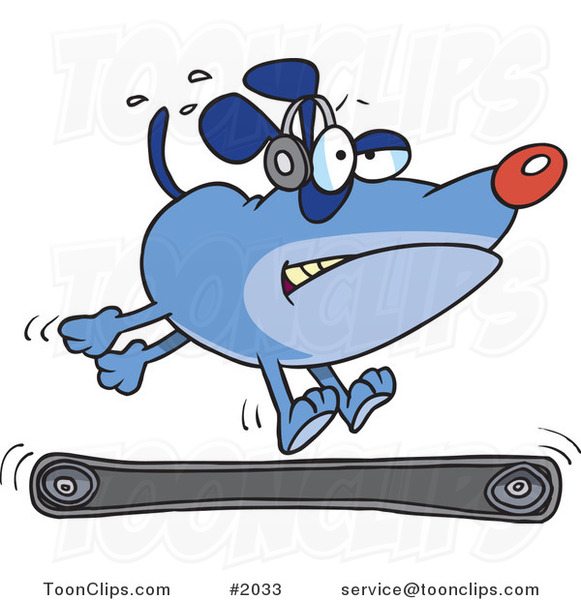 Blue Cartoon Dog Running on a Treadmill