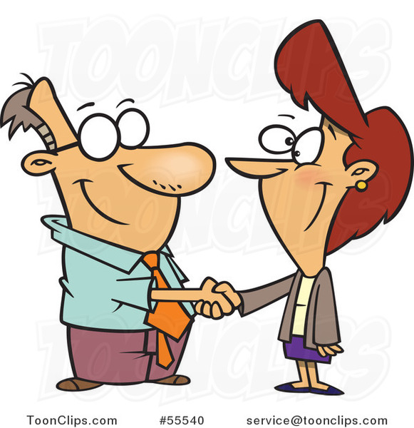 Businessman and Lady Shaking Hands Cartoon #55540 by Ron Leishman