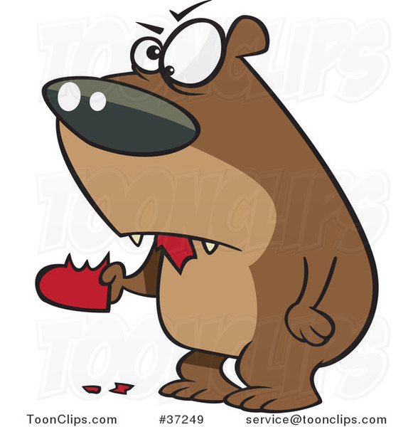 Cartoon Angry Bear Eating a Heart