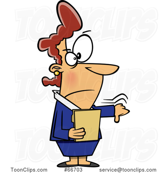 Cartoon Angry White Boss Lady Holding a Folder and a Thumb down