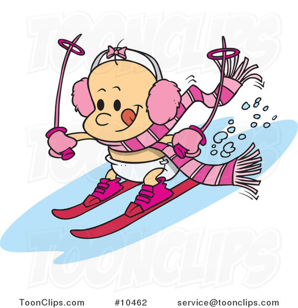 Cartoon Baby Girl Skiing