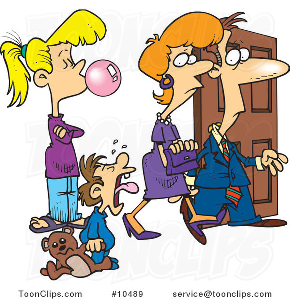Cartoon Babysitter Watching Parents Leave