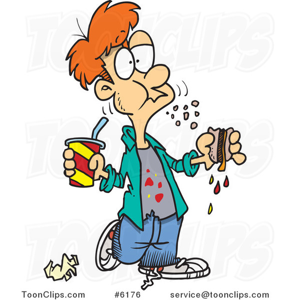 Cartoon Bad Mannered Boy Eating a Sloppy Sandwich