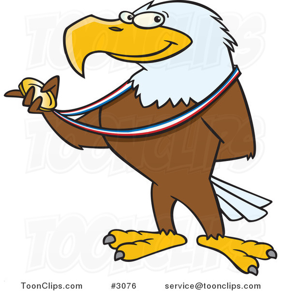 Cartoon Bald Eagle Holding a Medal