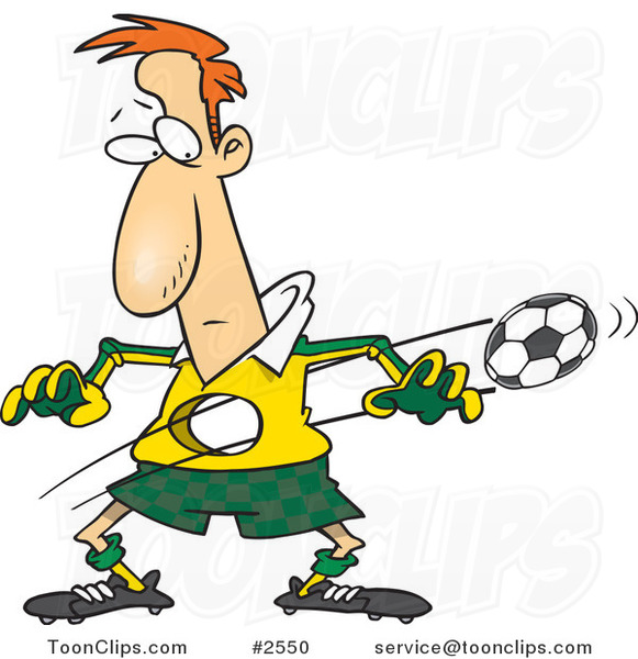 Cartoon Ball Flying Through a Soccer Player's Body #2550 by Ron Leishman