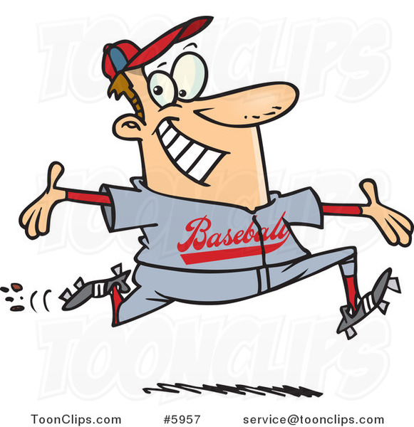 A cartoon illustration of a man baseball player running Stock