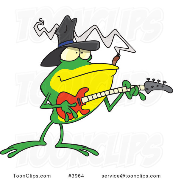 Cartoon Bass Guitarist Frog