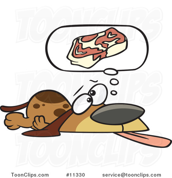 Cartoon Basset Hound Hoping for Steak