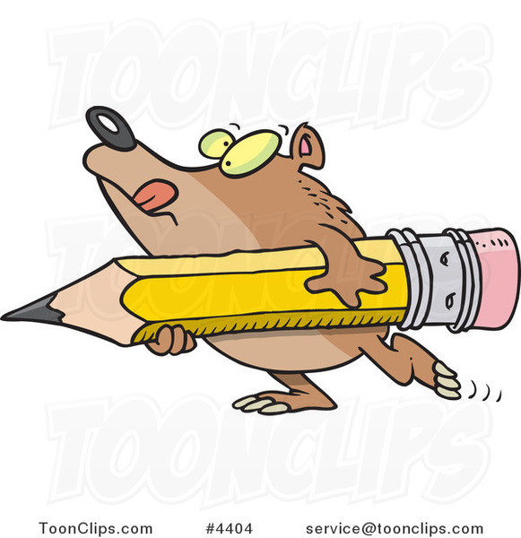 Cartoon Bear Carrying a Pencil