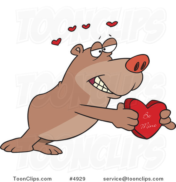 Cartoon Bear Holding a Be Mine Heart Box