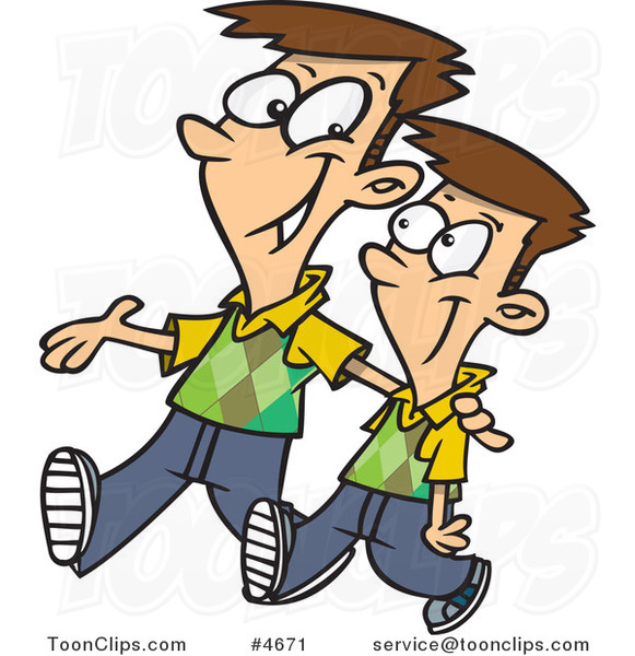 Cartoon Big Brother Walking with His Little Brother #4671 by Ron Leishman