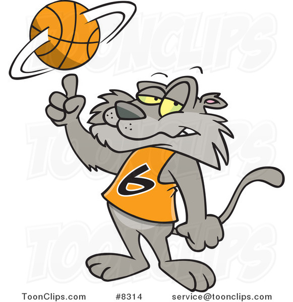 Cartoon Big Cat Spinning a Basketball
