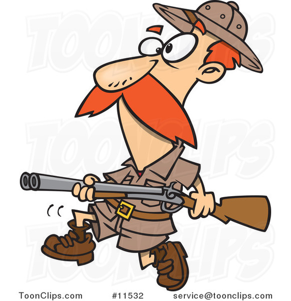 Cartoon Big Game Hunter with a Rifle