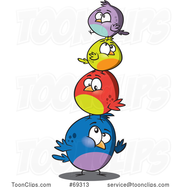 Cartoon Bird Family in a Stack