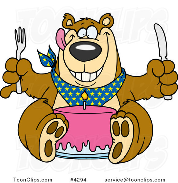 Cartoon Birthday Bear Eating Cake #4294 by Ron Leishman