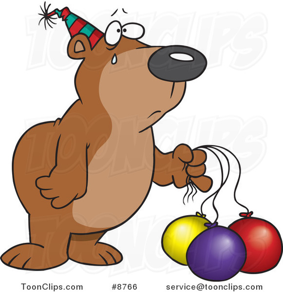 Cartoon Birthday Bear with Deflating Balloons