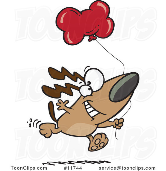 Cartoon Birthday Dog Running with a Party Balloon