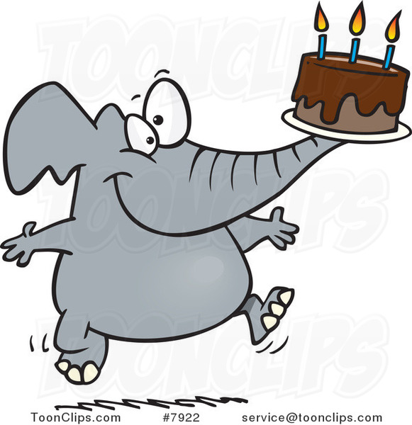Cartoon Birthday Elephant Carrying a Cake