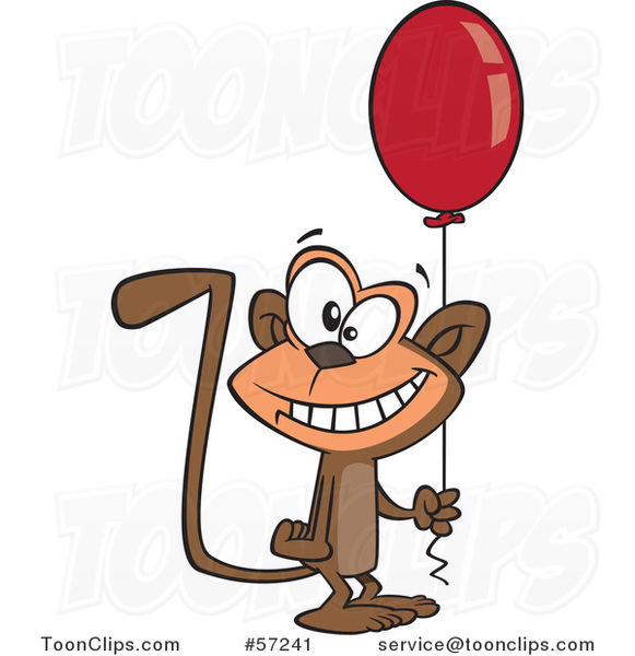 Cartoon Birthday Monkey Holding a Party Balloon
