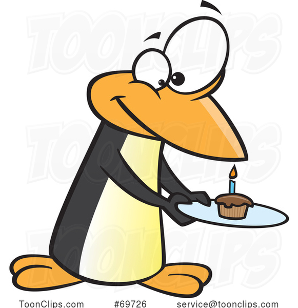 Cartoon Birthday Penguin with a Cupcake