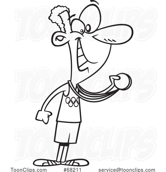 Cartoon Black and White Athlete with a Medal