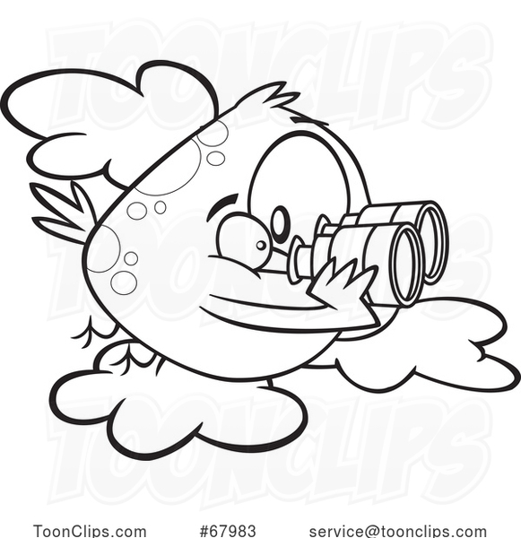 Cartoon Black and White Bird Using Binoculars