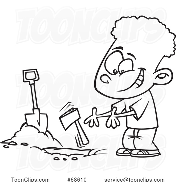 Cartoon Black and White Black Boy Burying the Hatchet