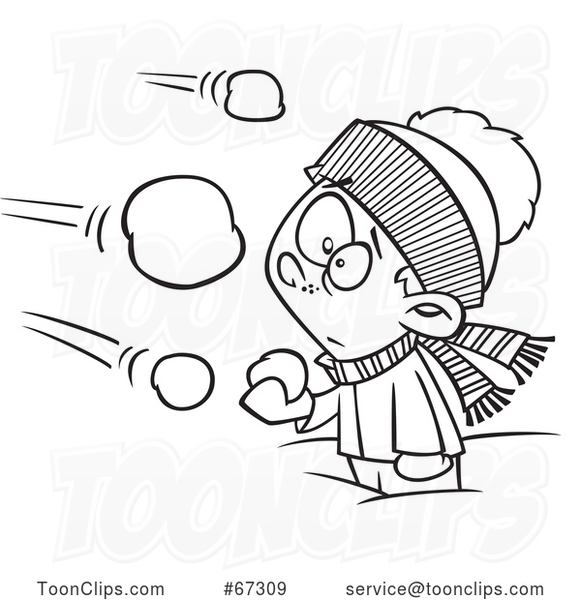 Cartoon Black and White Boy Being Attacked in a Snowball Fight