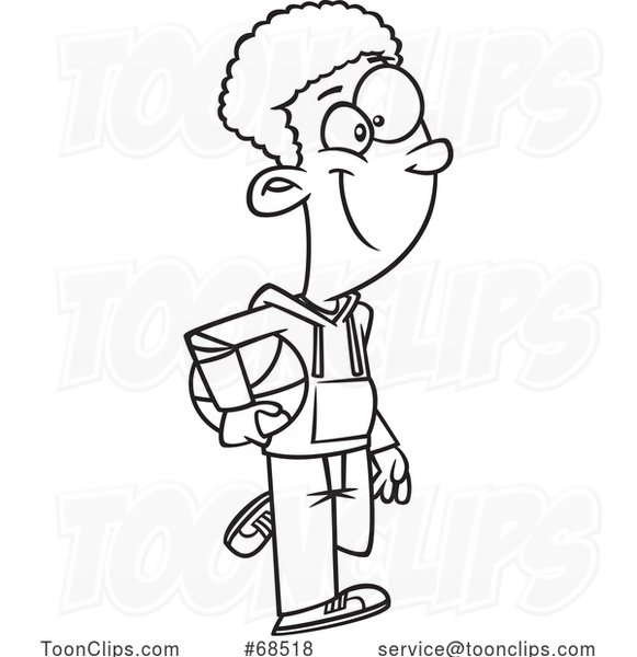 Cartoon Black and White Boy Carrying a Basketball