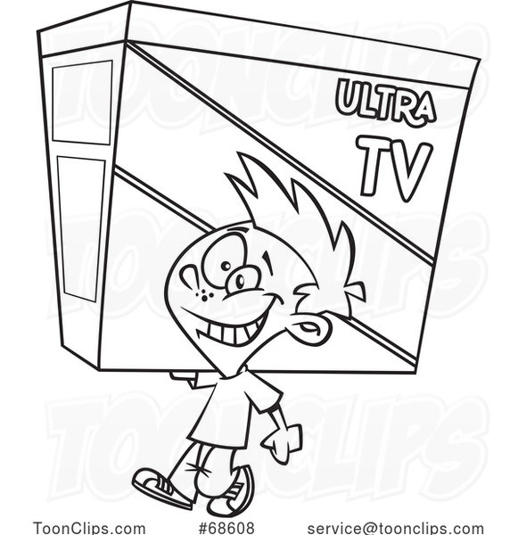 Cartoon Black and White Boy Carrying a TV on Black Friday