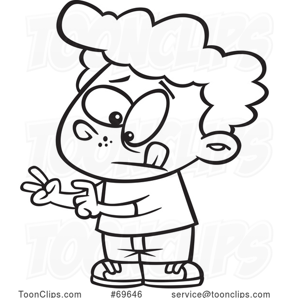 Cartoon Black and White Boy Counting Fingers