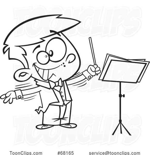 Cartoon Black and White Boy Music Conductor