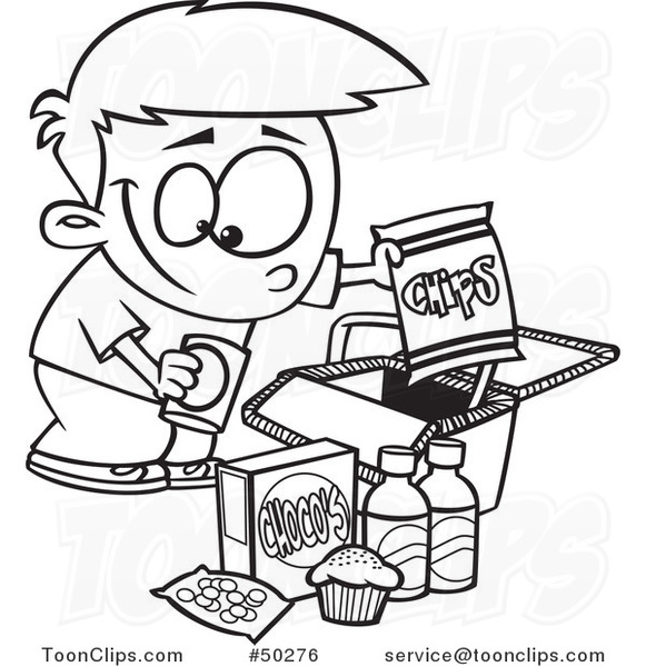 eating junk food clipart black and white