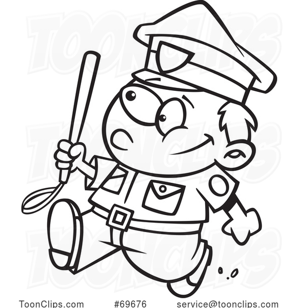 Cartoon Black and White Boy Police Officer