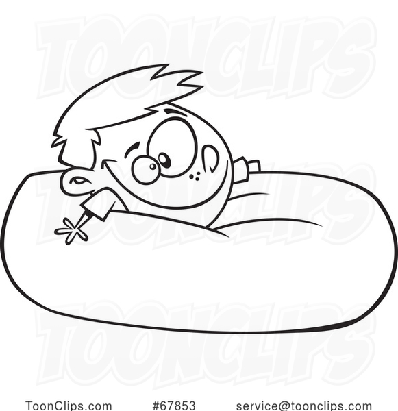 Cartoon Black and White Boy Relaxing in a Bean Bag
